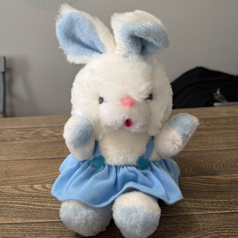 RARE Vintage MTY international blue heart plush bunny rabbit easter bunny plush